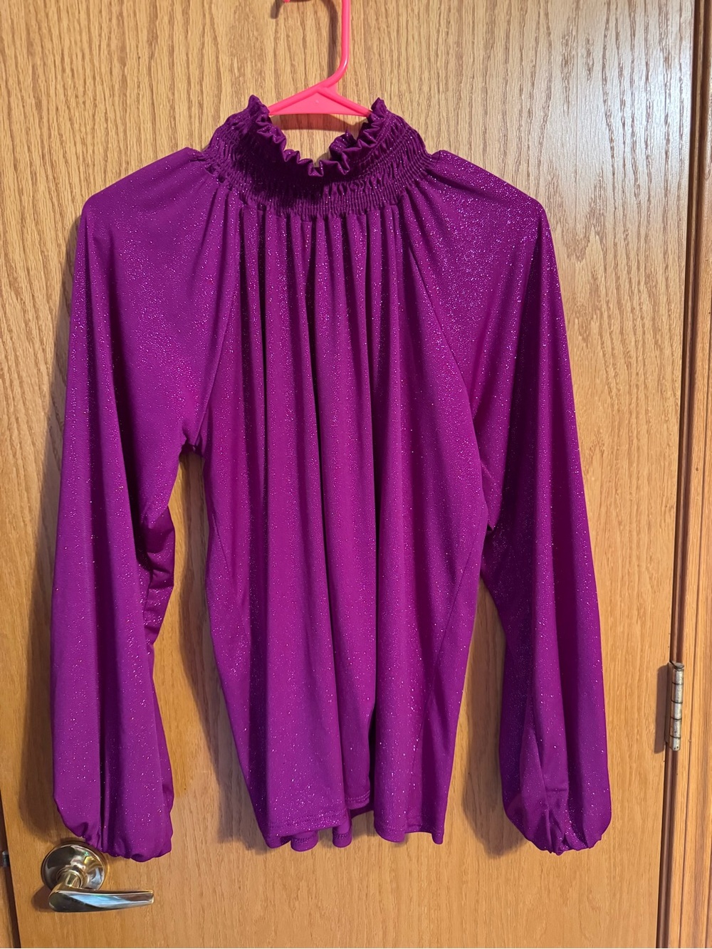 Purple Long-Sleeve Glitter Mock Neck Top